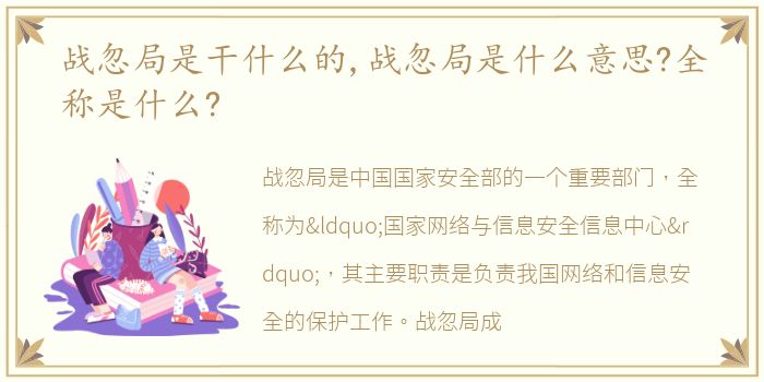 战忽局是干什么的,战忽局是什么意思?全称是什么?