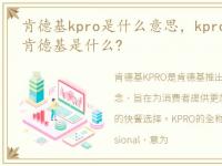 肯德基kpro是什么意思，kpro是什么?kpro肯德基是什么?