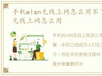 手机wlan无线上网怎么用不了，手机wlan无线上网怎么用