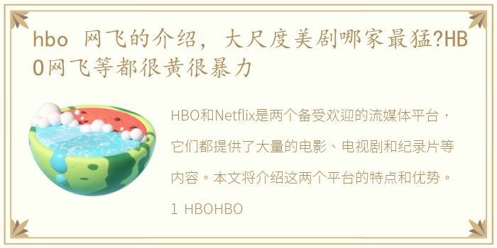 hbo 网飞的介绍，大尺度美剧哪家最猛?HBO网飞等都很黄很暴力