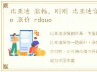 比亚迪 涨幅，刚刚 比亚迪官方宣布 ldquo 涨价 rdquo