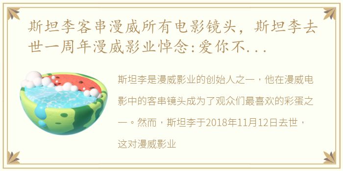 斯坦李客串漫威所有电影镜头，斯坦李去世一周年漫威影业悼念:爱你不止3000