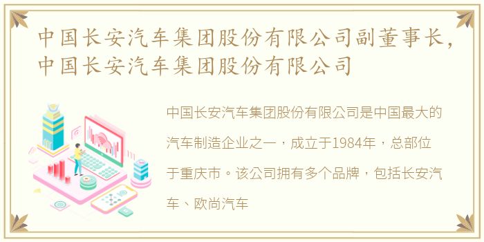 中国长安汽车集团股份有限公司副董事长，中国长安汽车集团股份有限公司