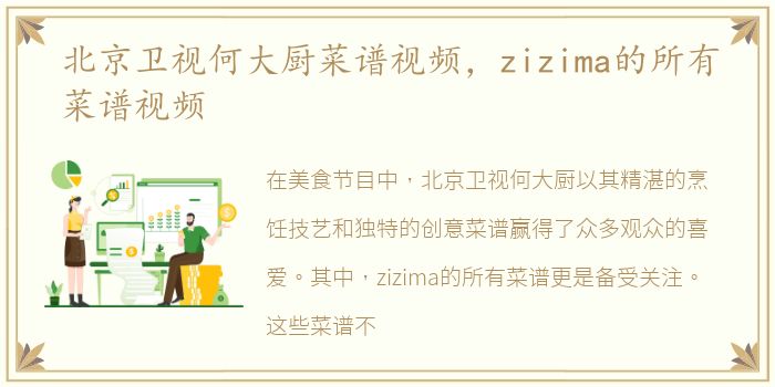 北京卫视何大厨菜谱视频，zizima的所有菜谱视频