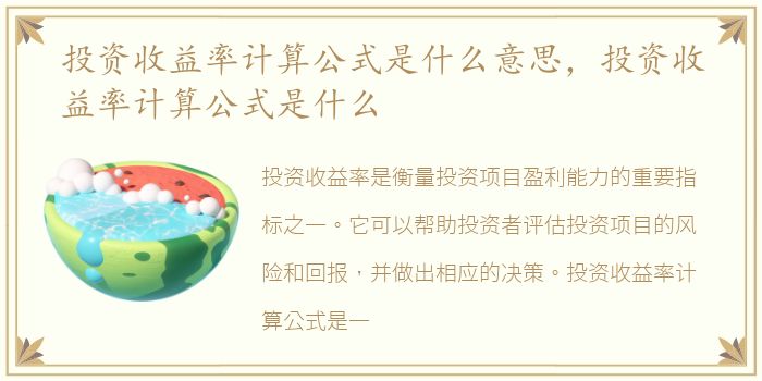 投资收益率计算公式是什么意思，投资收益率计算公式是什么