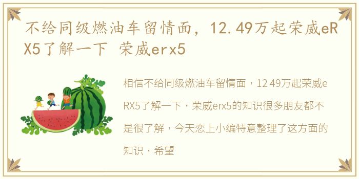 不给同级燃油车留情面，12.49万起荣威eRX5了解一下 荣威erx5