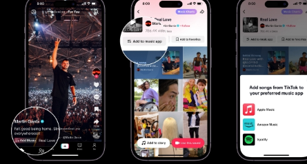 TikTok现在允许用户将他们在应用程序中发现的歌曲保存到Spotify和AmazonMusic