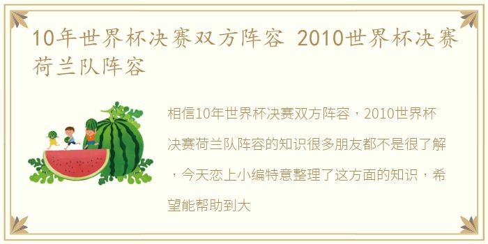 10年世界杯决赛双方阵容 2010世界杯决赛荷兰队阵容