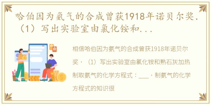 哈伯因为氨气的合成曾获1918年诺贝尔奖．（1）写出实验室由氯化铵和熟石灰加热制取氨气的化学方程式：___ 制氨气的化学方程式