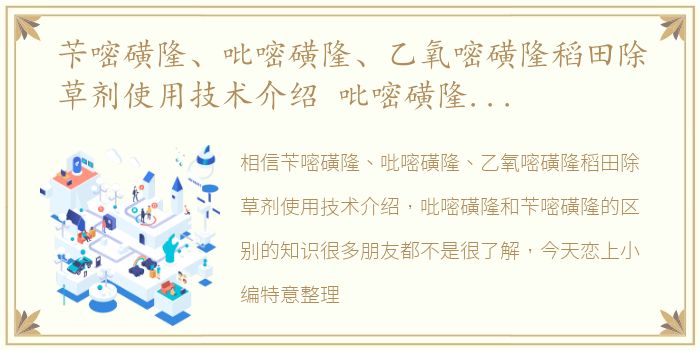 苄嘧磺隆、吡嘧磺隆、乙氧嘧磺隆稻田除草剂使用技术介绍 吡嘧磺隆和苄嘧磺隆的区别