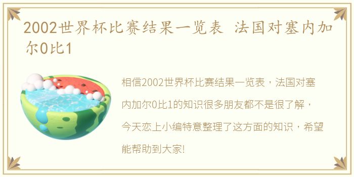 2002世界杯比赛结果一览表 法国对塞内加尔0比1