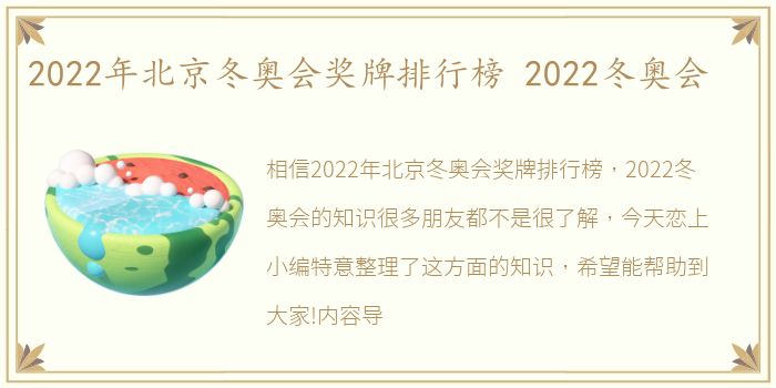 2022年北京冬奥会奖牌排行榜 2022冬奥会