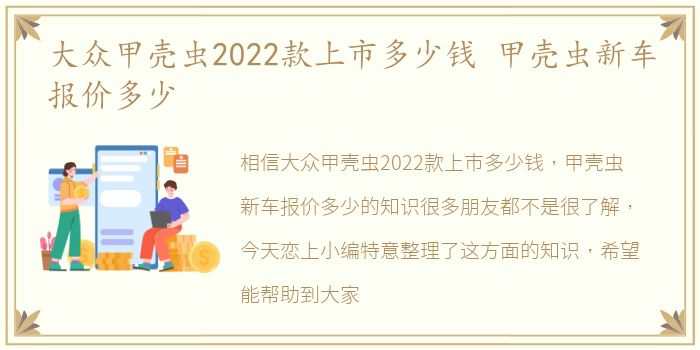 大众甲壳虫2022款上市多少钱 甲壳虫新车报价多少